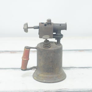 Vintage Brass Blow Torch Wooden Handle Turner Brass Works Sycamore ILL