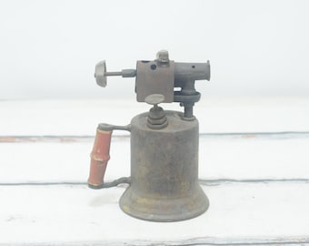 Stary mosiężny palnik do palnika z drewnianą rączką Brass Works Sycamore ILL