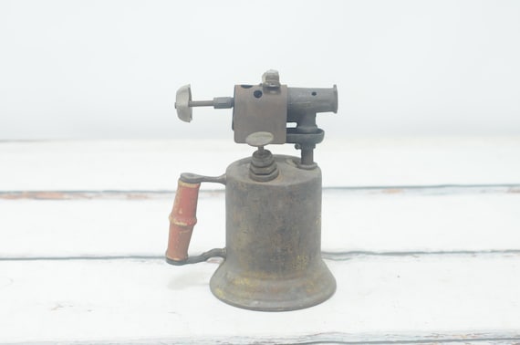 Vintage Brass Blow Torch Wooden Handle Turner Brass Works Sycamore