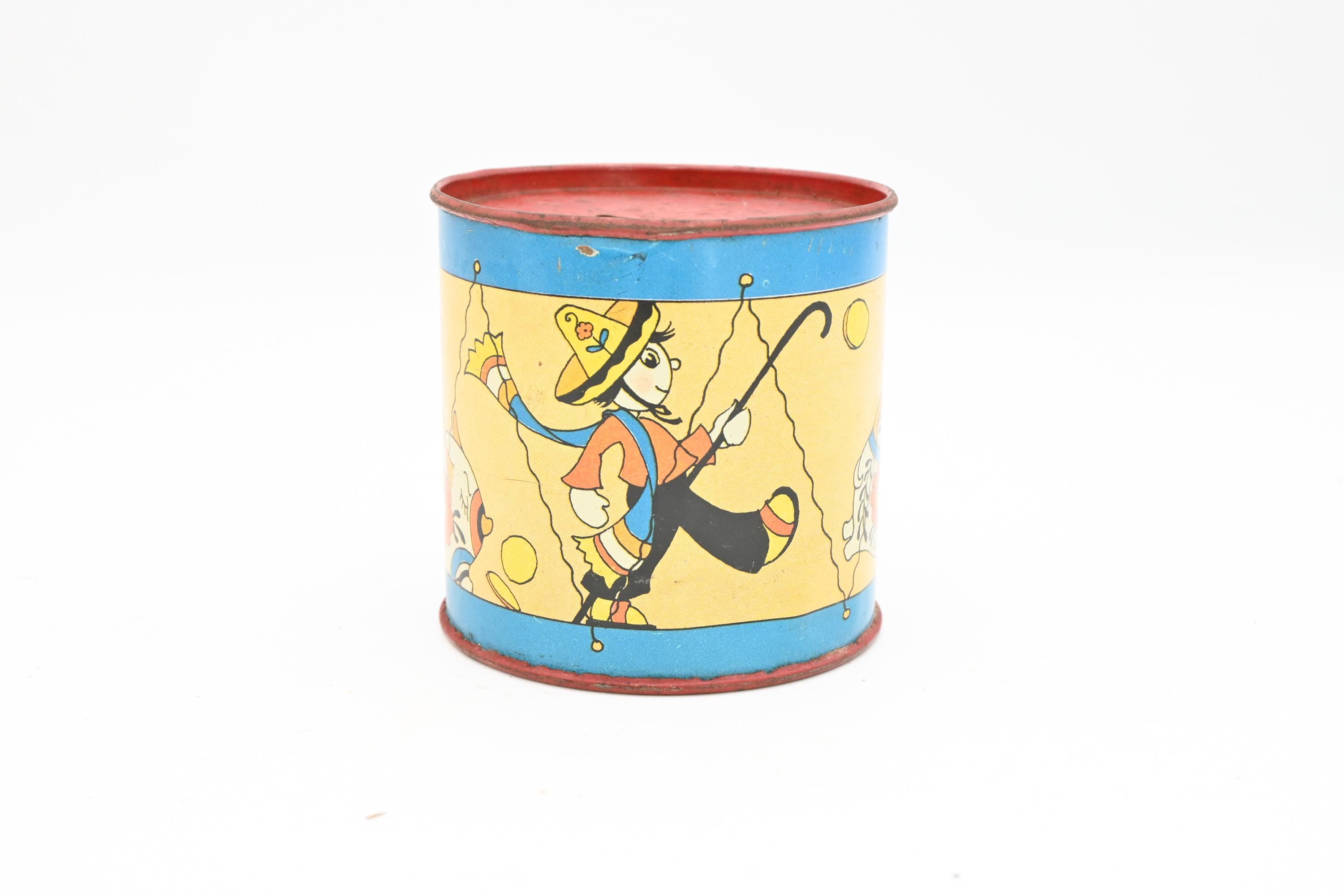 Vintage 1960s Ohio Art Tin Litho Fern Bisel Peat Drum Metal Piggy