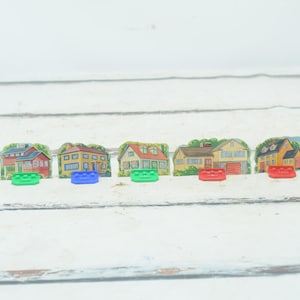 Casas de peças de jogo Hasbro vintage dos anos 1950 do jogo Merry Milkman de brinquedo vintage de papelão e plástico Hasbro