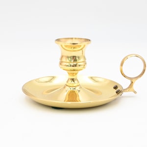 Vintage Brass Chamber Candlestick Holders Finger Holds Beautiful Turned Design Candle With Finger Hold