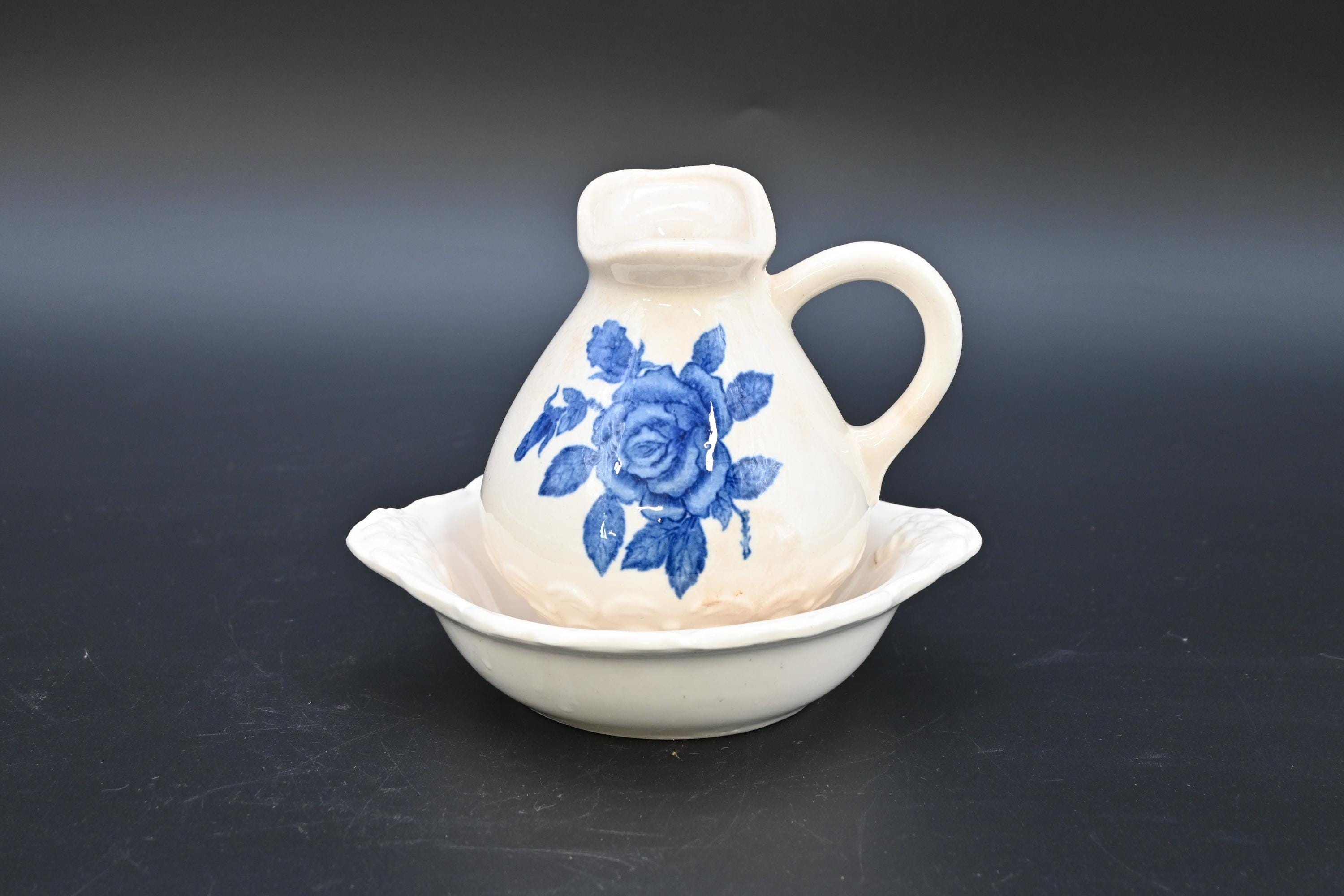Antique Blue Bowl and Pitcher Set - Etsy