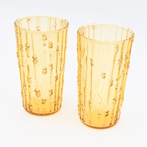 2 Vintage Anchor Hocking Honig Gold Tahiti Bambus Becher 13,5 cm H