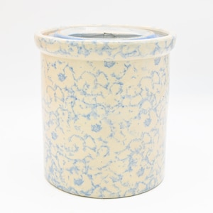 Olla de cerámica auténtica antigua/vintage con tapa, jarra alta, azul, esponja
