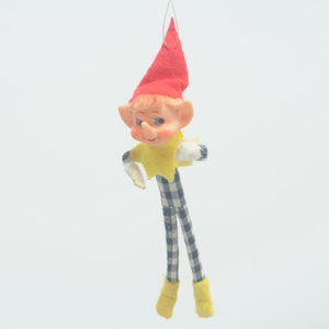 1950s Christmas Pixie Elf Red Yellow And Black Felt Christmas Ornament Christmas Decor Holiday Decor. (Box #38)