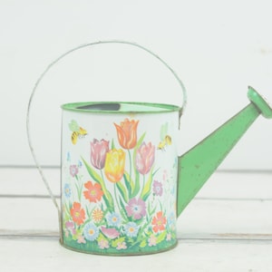 Vintage Tin Lithograph Ohio Arts Toy Tin Toy Watering Can Sprinkling Watering Can Green And White Toy Watering Can Garden Decor Collectible