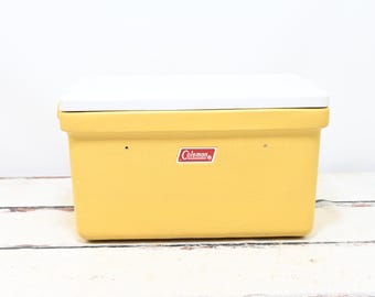 Vintage 60/70s Coleman Poly Lite Cooler Golden Wheat  Color with White Lid