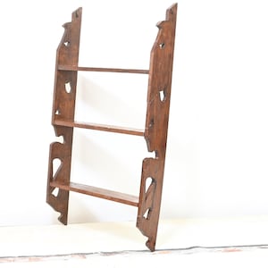 Vintage . Handmade Wood Wall Shelf Three Tier Wood Shelf Display Rack