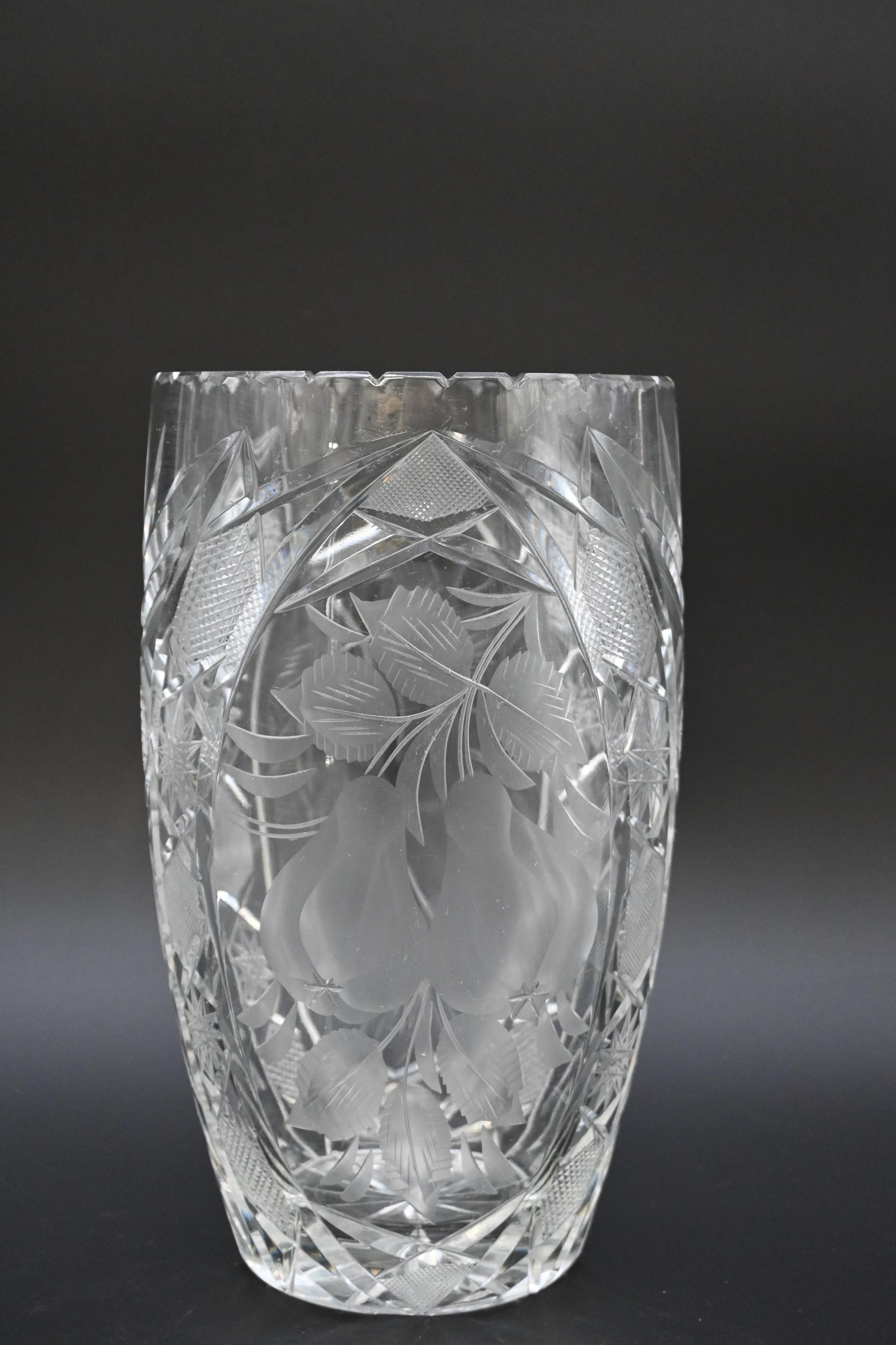 クリスタルガラス 花瓶 エッチング模様 ヴィンテージ リードクリスタル インペルラックス ガラス花瓶