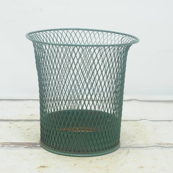 Rare Antique NEMCO Wire Mesh Waste Basket Northwestern Expanded Metal Co Chicago Il Green Metal Mesh Trash Can