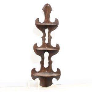 Vintage . Wood Corner Shelf Three Tier Wood Shelf Display Knick Knack Corner Shelf