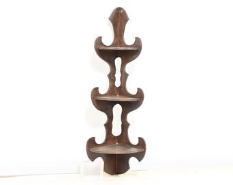 Vintage . Wood Corner Shelf Three Tier Wood Shelf Display Knick Knack Corner Shelf
