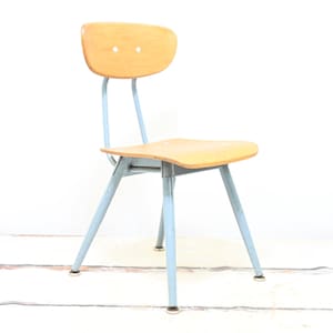 Vintage 1950&#39;s American Seating Bent Wood and Blue Metal Desk Chair School Chair Industrial Metal Good Condition #5
