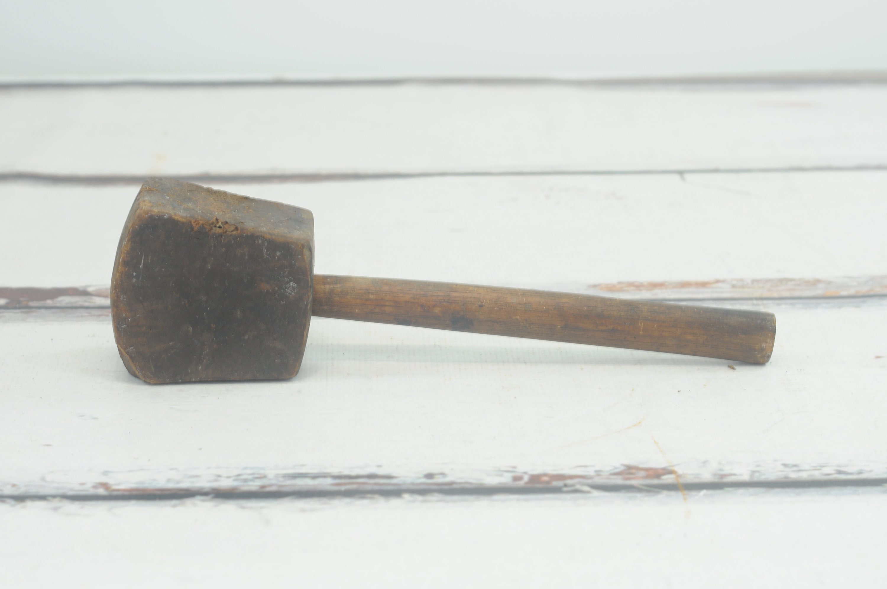 ANTIQUE LARGE Wooden Mallet Hammer Tool Primitive Carpenter Farmhouse