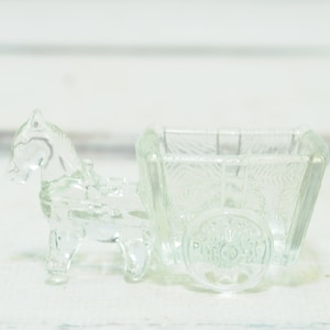 Vintage / Antik Glas Esel Ziehwagen Pferd Candy Dish Zahnstocherhalter Streichholzhalter VGC