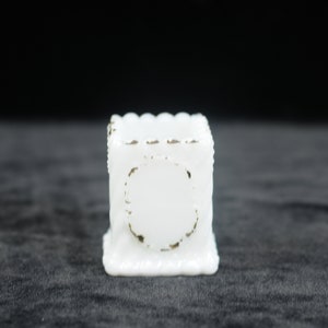 Antique EAPG White Milk Glass Toothpick Holder With Diagonal Ribs Open Medallion Pattern Space +