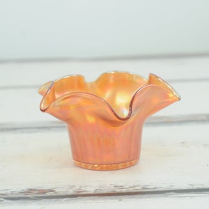 Vintage Iridescent Orange Amber Marigold Carnival Glass Bowl with Ruffled Rim Candy Dish Decorative Collectible Art Glass PageScrappers +