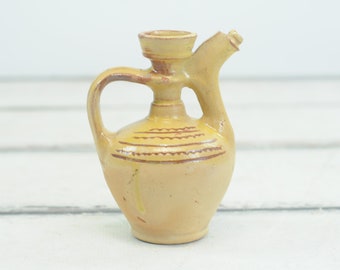 Antique 19th Century Decorated Redware Terra Cotta French European Jug Pitcher Oil Water Primitive Decor Farmhouse Decor #6 +