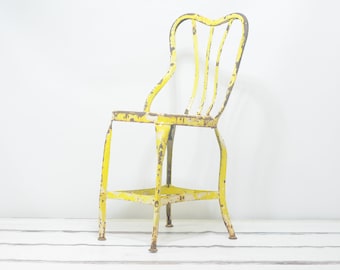 Vintage  . 1940's UHL Toledo Chair Industrial Metal Steampunk Yellow Chippy Chair #2