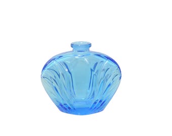 Vintage . Cobalt Blue Water Lily Avon Perfume Bottle Art Deco Style  WO/Stopper