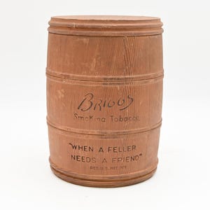 briggs smoking tobacco barrel Vintage 1940s Advertising Wood Humidor Wooden w Lid VINTAGE BRIGGS SMOKING TOBACCO BARREL