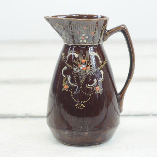 Vintage Creamer Syrup Pitcher Pottery Moriage Hand Painted Pitcher Made in Japan +