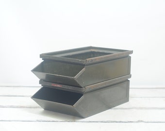 2 Vintage . Stackbin Metal Box Industrial Stacking Bins Parts Bin Industrial Decor #1