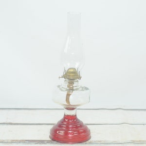 Vintage . Red Glass Base Oil Lantern Oil Lamp 19.25&quot; Kerosene Lantern Homesteader  #2