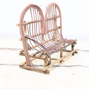 Vintage Rustic Primitive Doll Bear Chair Bent Wood Grapevine Twig Bench 12.75"H