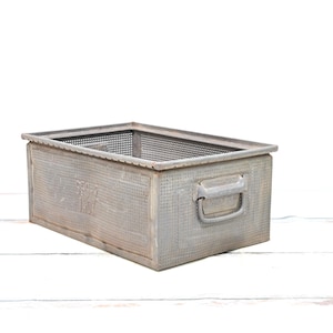 Vintage Schafer Industrial Equipment Galvanized Metal and Mesh Bin Industrial Metal Decor #3