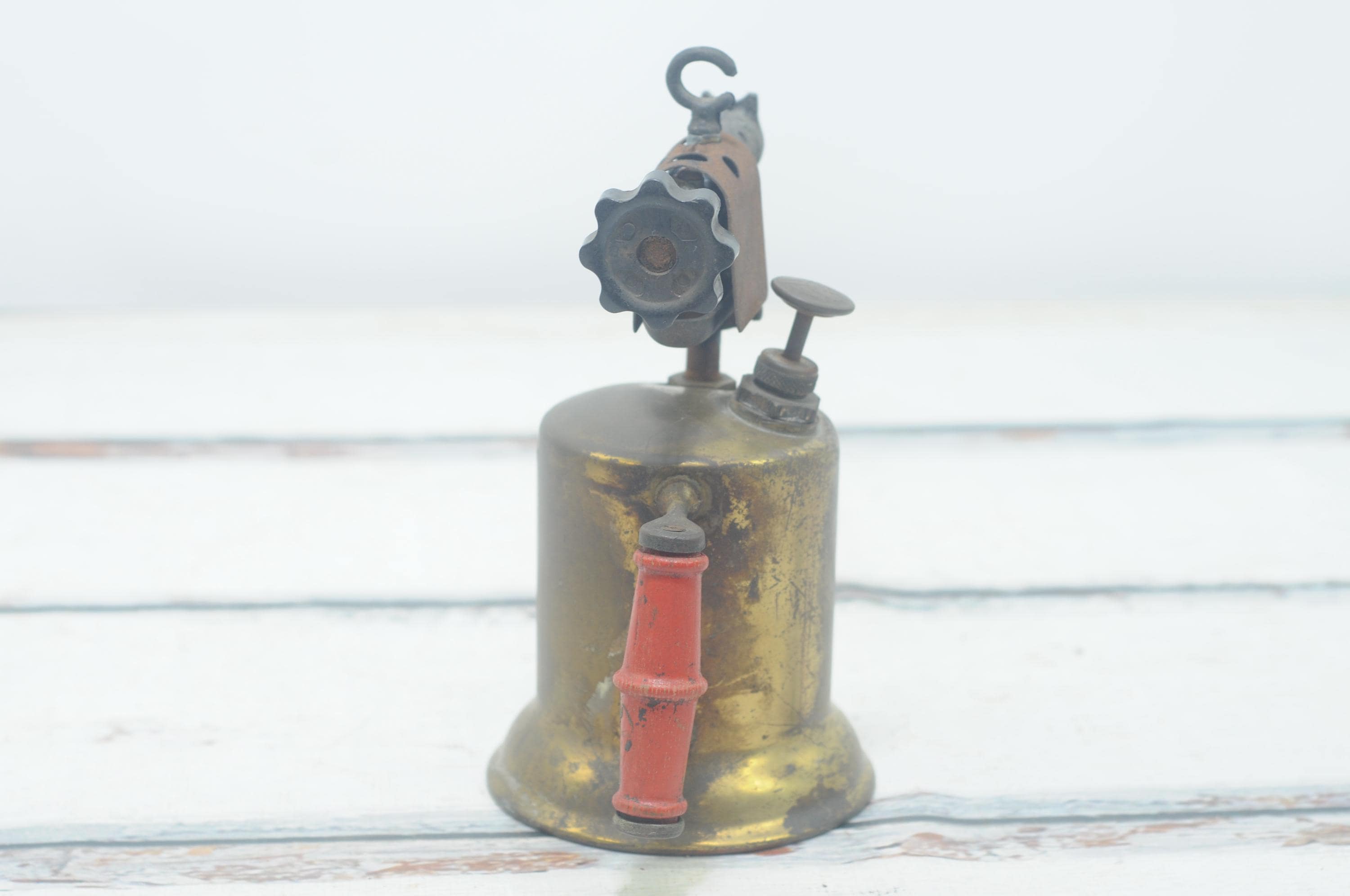 Vintage Brass Blow Torch Wooden Handle Turner Brass Works Sycamore