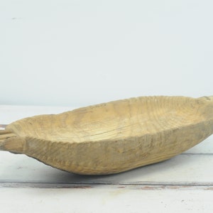 Antique.  19th C Primitive Hand Carved 28&quot; Wood Dough Trencher Bowl Folk Art Repaired +