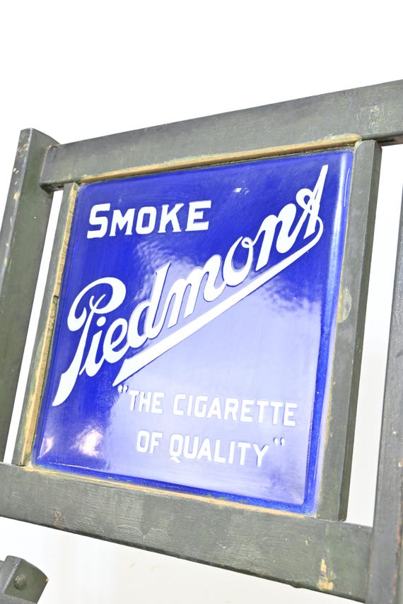 piedmont cigarette sign Antique Piedmont Cigarette Tobacco Advertising Porcelain Sign Baseball  Chair