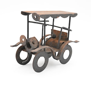 Vintage Folk Art Early 1900s Car, Scrap Metal Hardware Parts Sculpture