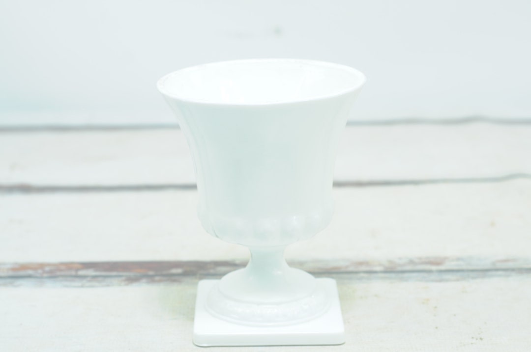 Vintage Milk Glass Pedestal Urn Vase Planter White Glass E.O. Brody J