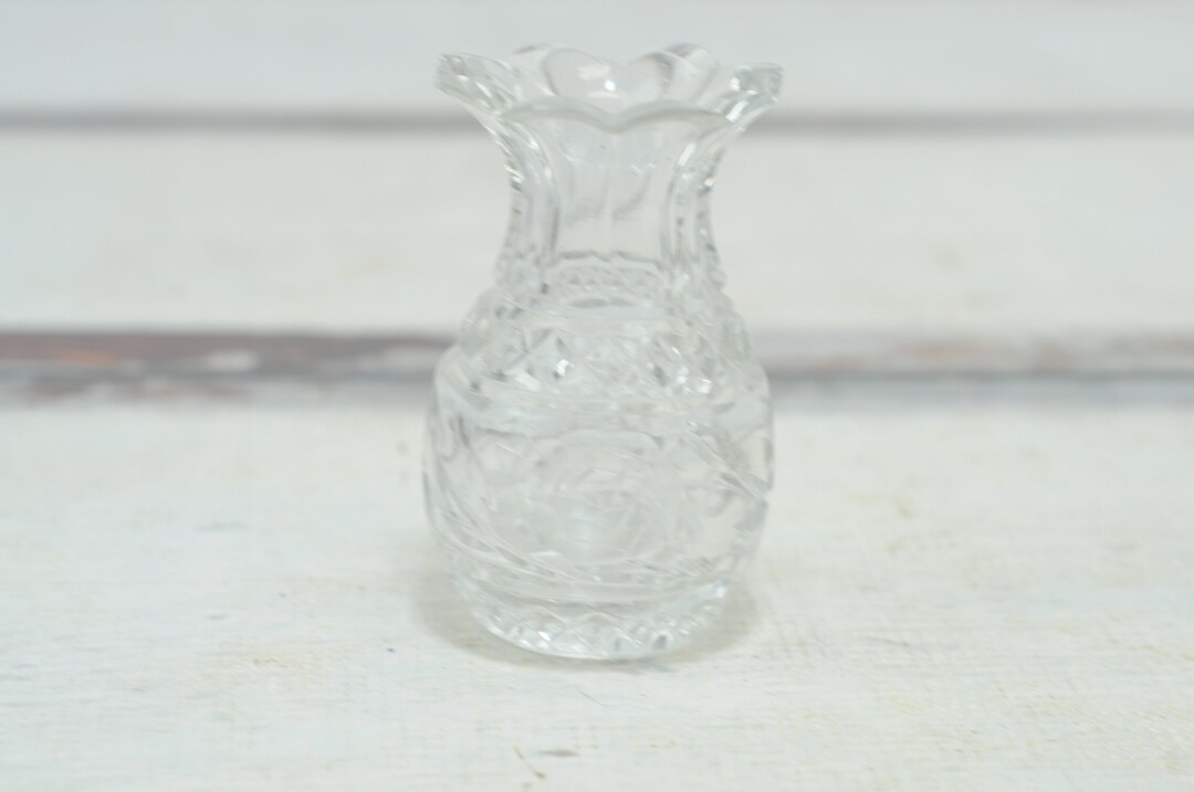 Vintage Small Cut Glass Crystal Bud Vase Tooth Pick Holder Etsy