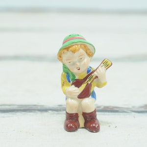 Vintage Boy Salt Or Pepper Shaker Made in Japan Boy Playing Guitar, Banjo Ukulele Music Collectible #2 +