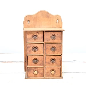 Vintage/Antique Primitive Tabletop Or Wall Spice Cabinet Drawers Chest 8 Drawer
