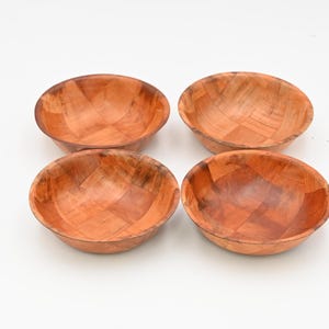 Vintage 1970s Pressed Wood Woven Parquet Salad Bowl Set of 4  #3