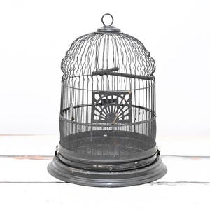Bird. Cage Antique/Vintage Black Birdcage Milk Glass Feeders Fabulous Patina