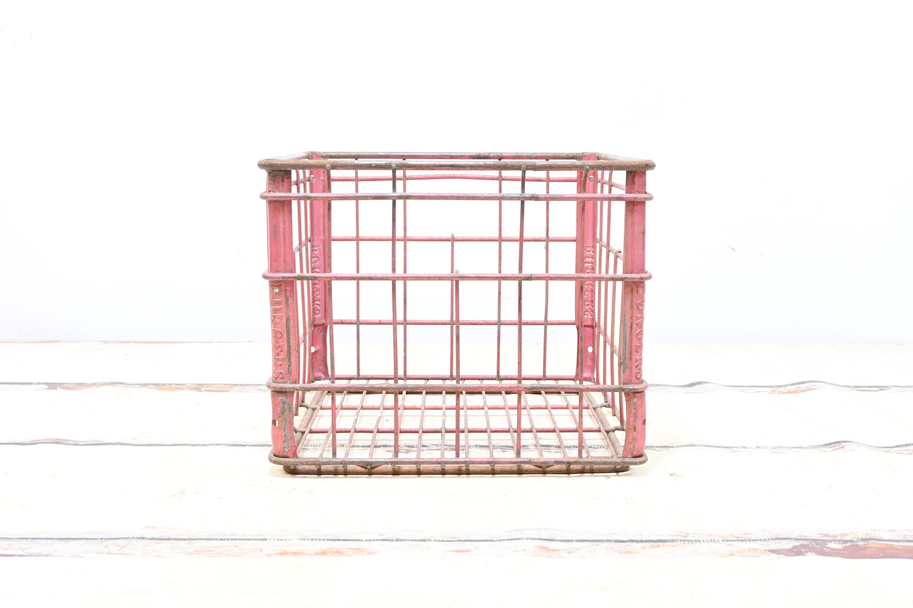 テント・タープ Vtg wire l milk crate USA 70's Antique Wire Milk Crate Donalds Dairy Industrial Decor Milkman Era