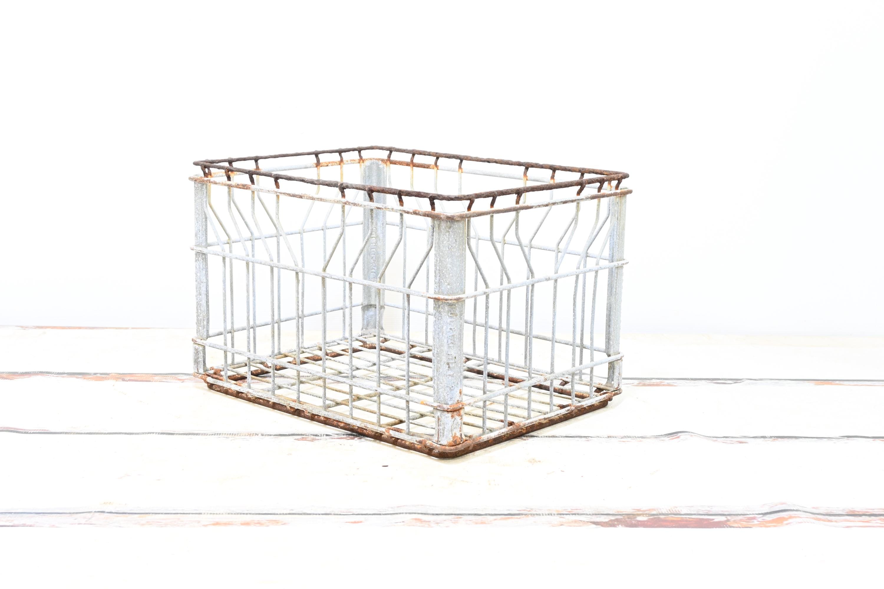 Rare Vintage Wire Milk Crate Toledo Milk Prod. Metal Milk Crate