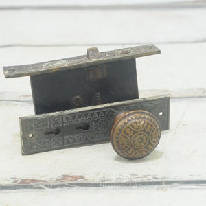 Antique . Eastlake Victorian Door Knob Backplates Locking Mechanism Copper Doorknob or Copper over Brass