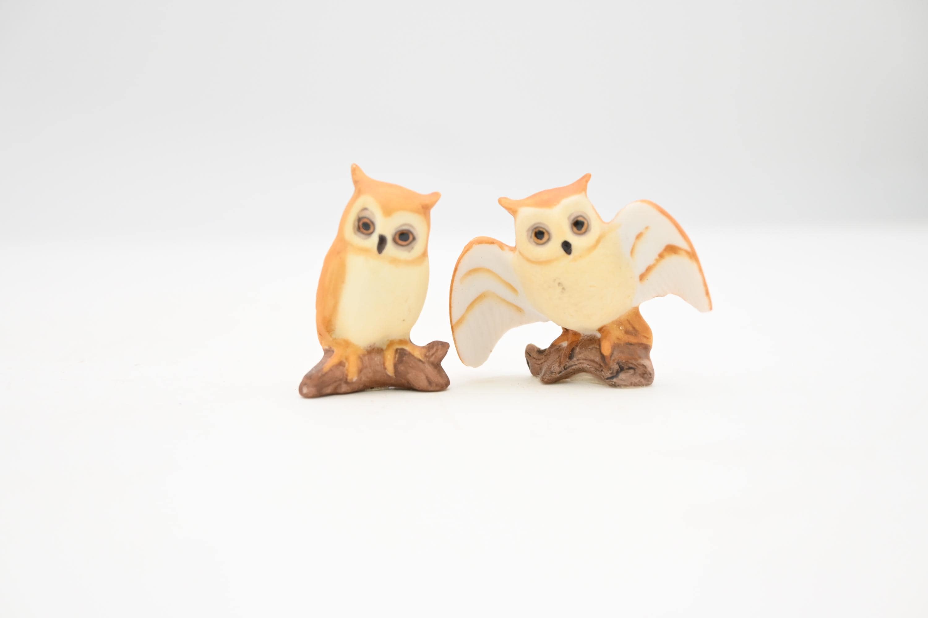 2 Vintage Josef Originals Owls Porcelain Ceramic Miniature Decor Owls Shadow Box