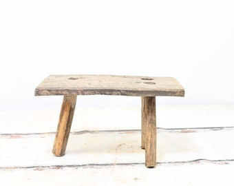 Antique . Primitive Handmade Wood Stool Milking Stool 3 Leg Barn Stool #4