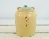 Antique . Vintage Stoneware Jar Crock Cookie Jar Antique Crock With Blue Lid