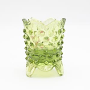 Vintage FENTON Hobnail Toothpick Holder Green Art Glass 2.75 Inches Tall Sticker