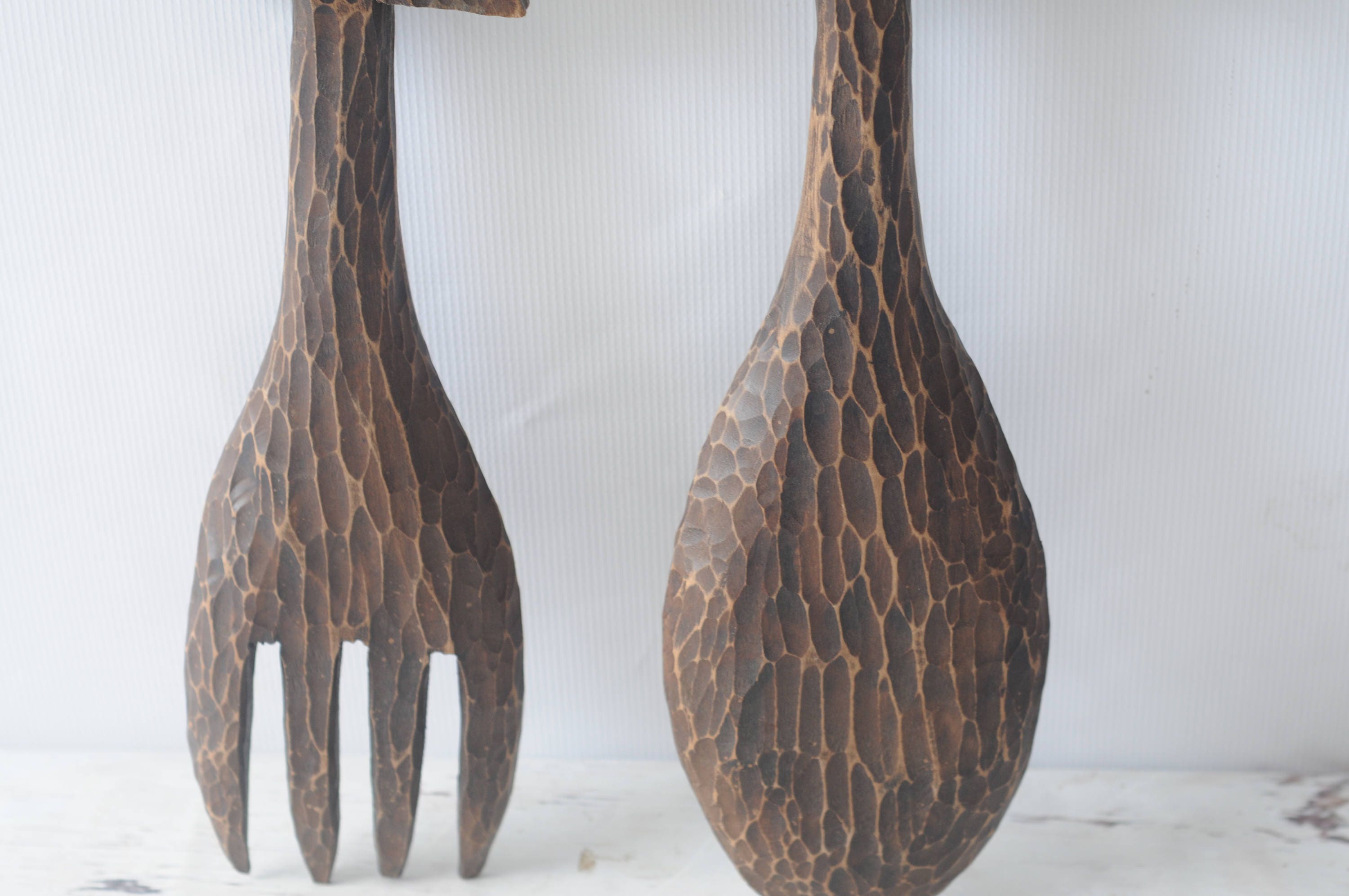Vintage . Wood Hand Carved Fork and Spoon 31 Wall Decor | Etsy