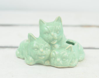 Vintage Cats Vintage Blue Porcelain/Ceramic Kittens Small Planter Feline Planter